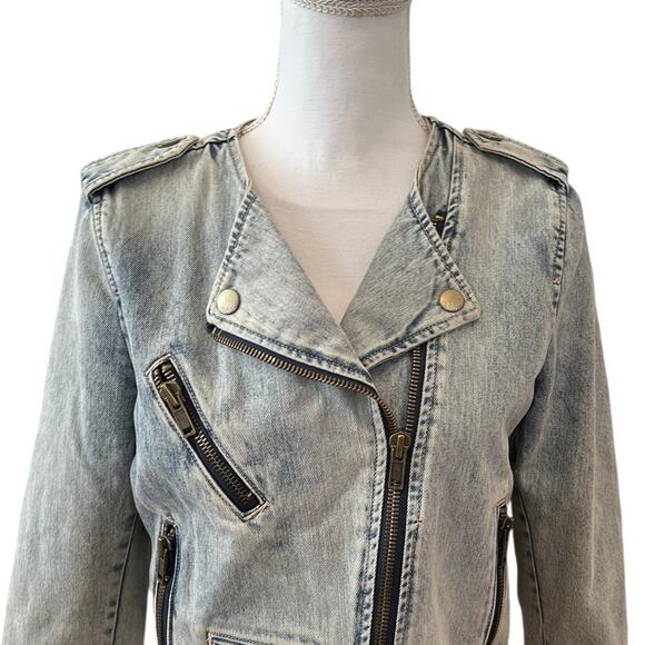 Gap Moto Denim Jean Jacket Light Acid Wash M - Picture 2 of 6